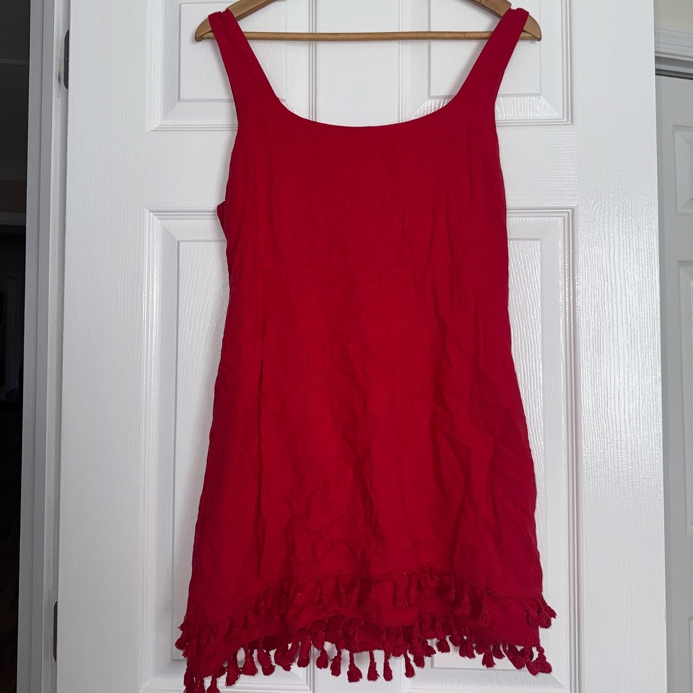 Lulu's Vibrant Red Mini Dress With Tassles